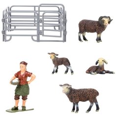 Фигурки животных серии "На ферме": семья баранов, фермер, ограждение (набор из 6 предметов) Masai Mara