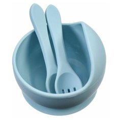 Набор для кормления: миска, вилка, ложка, цвет голубой Mum&Baby
