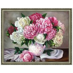 Алмазная мозаика Paintboy на подрамнике размер 40х50 круглые камешки WB 2206 Пионы на столе