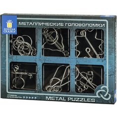 Головоломки металлические для взрослых и детей / развивающие игрушки большие Золотая Сказка, набор 6 штук, High level, 664927