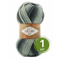 Пряжа для вязания Alize Superlana Maxi Batik (Суперлана Макси Батик) - 1 моток 7786 серый-белый, секционная пряжа, 25% шерсть, 75% акрил, 100м/100г