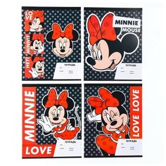 Тетрадь 18 листов, линейка, "Minnie", 4 вида микс, Минни Маус Disney