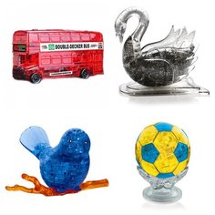 Игрушки на Новый год 3д пазл комплект новогодний 4 пазла Идея подарка классу Новый год Автобус, Лебедь, Птичка на ветке, Футбольный мяч Iq Toy