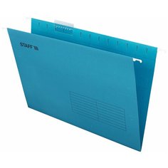 Подвесные папки для бумаг и документов офисные А4/foolscap (404х240мм) до 80л, Комплект 10 штук, синие, картон, Staff, 270933