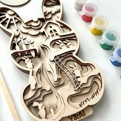 Деревянная многослойная раскраска Кроличья нора - Творческий набор для раскрашивания Y&A Decor