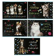 Альбом для рисования А4, 32 листа на скрепке "МУРчат коты", обложка мелованный картон, блок 100 г/м2, микс Hatber