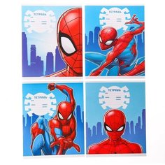 Тетрадь 12 листов, линейка, 4 вида микс, Человек-паук Marvel