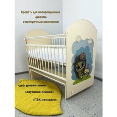 Кровать детская для новорожденного с принтом Дороти/ маятник, накладки Ежик слоновая кость Нет бренда