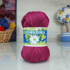 Пряжа ПНК им. С. М. Кирова Ромашка (ПНК), т. фуксия - 1510, 100% мерсеризованный хлопок, 4 мотка, 75 г, 320 м.