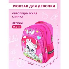 Рюкзак для девочки школьный с кошкой/ранец с ортопедической спинкой Нет бренда