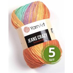 Пряжа YarnArt Jeans Crazy (Джинс Крейзи) - 5 мотков 8202 Салатово-оранжевый принт, 55% хлопок, 45% полиакрил, 50 г 160 м