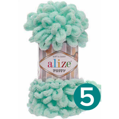 Пряжа Alize Puffy, 100 г, 9 м, 5 шт., 19 светло-бирюзовый