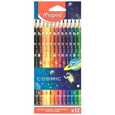 Карандаши цветные 12 цветов Maped ColorPeps Cosmic (L=208мм, D=8мм, 3гр, пластик) картон, европодвес (862242), 12 уп.