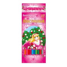 Карандаши цветные 12 цветов Brauberg "Rose Angel" (d=3мм, 6гр, пластик) картонная упаковка (180577), 12 уп.