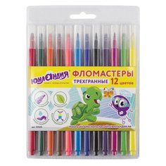 Набор фломастеров 12 цветов Юнландия "Зоопарк" (линия 1мм, смываемые, трехгранные) п/э-упаковка (151425), 12 уп.