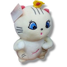 Мягкая игрушка Кошечка с цветочком белая 22 см китай
