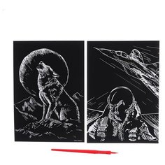 Школа талантов Набор гравюр "Волк и лётчик" с металлическим эффектом "золото", 2 шт, А5