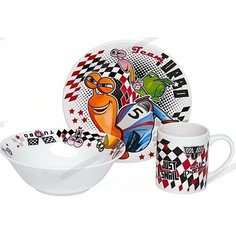 Набор посуды И-контакт "Турбо", кружка 350 мл, миска, тарелка, керамика (TUS3-1)