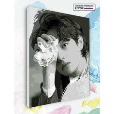 Картина по номерам на холсте Тэхён BTS чб, 40 х 50 см