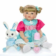 Кукла реборн силиконовая NPK Doll. Кукла - младенец Reborn 55 см. в розово-бирюзовом платье.