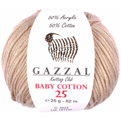 Пряжа GAZZAL Baby Cotton 25, 50 % хлопок, 50 % акрил, 25 г, 82 м, 1 шт., 3424 бежевый
