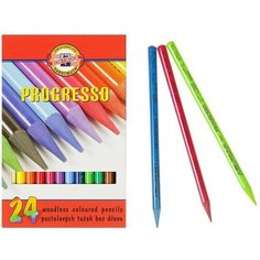 Карандаши художественные 24 цвета, Koh-I-Noor PROGRESSO 8758, цветные, цельнографитные, в картонной коробке