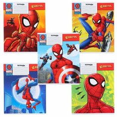 Тетрадь 12 листов, 5 видов микс, линейка, Человек-паук Marvel