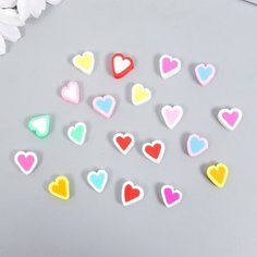 Бусины для творчества PVC "Сердечки с контуром" цветные набор 20 шт 1х1х1 см ТероПром 7829731