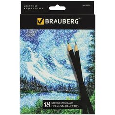 Карандаши цветные BRAUBERG "Artist line" 18 цветов черный корпус заточенные высшее качество, 4 шт