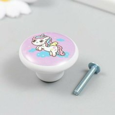 Ручка для шкатулки керамика, металл "Единорожка в облаках" 3,8х3,8 см Made in China