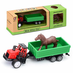 Набор "Трактор двухколесный" с прицепом и животным, в коробке КНР