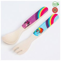 Набор детских столовых приборов из бамбука: вилка и ложка "Искорка" My Little Pony Нет бренда