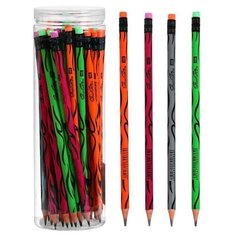 Карандаш чернографитный, твёрдость НВ, "Пламя" с ластиком, в тубе, корпус микс, штрихкод на штуке Noname