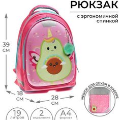 Рюкзак каркасный школьный, 39 х 28 х 18 см, + мешок для обуви, Calligrata П "Авокадо"