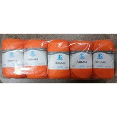Пряжа "Альма" 100% хлопок 170м/50гр (100% хлопок) 068 апельсин набор 5шт Камтекс