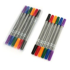 Фломастеры, 6 цветов, двусторонние, круглый наконечник 2 мм/5 мм, вентилируемый колпачок, в блистере Calligrata