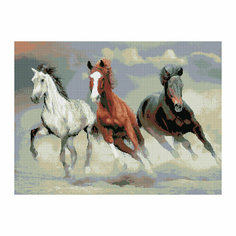 Алмазная мозаика ТРИ совы "Тройка лошадей", 50*70см, холст, картонная коробка с пластиковой ручкой, 344341