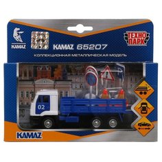 Машина металл KAMAZ , 12 см, дв, багажник, инерционная+дорожый знак Технопарк