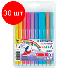 Комплект 30 шт, Фломастеры пастельные 10 цветов CENTROPEN "Colour World Pastel", смываемые, 7550/10TP, 7 7550 1087