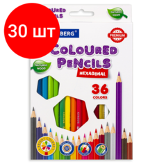 Комплект 30 шт, Карандаши цветные BRAUBERG PREMIUM, 36 цветов, шестигранные, грифель мягкий 3.3 мм, 181659
