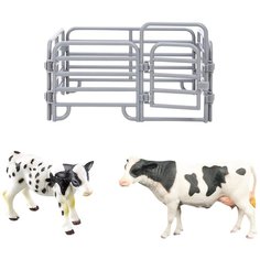 Игрушки фигурки в наборе серии "На ферме", 3 предмета (корова белая с черным, теленок, ограждение-загон) Masai Mara