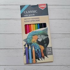 Цветные карандаши 12 цветов, трехгранные, дерево, заточенные Intelligent