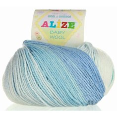 Пряжа Alize Baby Wool Batik бело-голубой (3564), 40%шерсть/20%бамбук/40%акрил, 175м, 50г, 3шт