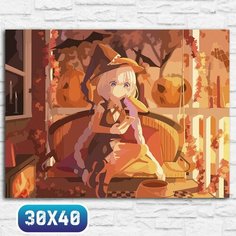Картина по номерам на холсте осень хэллоуин (тыква, аниме, ведьма, девочка, тян) - 12548 40х30 Бруталити