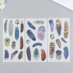 Наклейки для творчества бумага Пeрышки набор 3 листа 10х20 см Китай