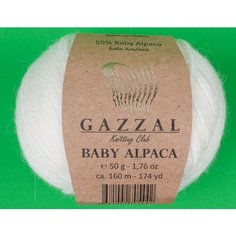 Пряжа Gazzal Baby Alpaca белый (46001), 55%беби альпака/45%шерсть мериноса супервош, 160м, 50г, 5шт