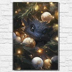 Картина по номерам на холсте новый год рождество (год дракона, елка, дракон, милота, праздник) - 12934 40х60 Бруталити