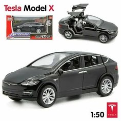 Машинка металлическая инерционная Play Smart 1:43, Tesla Model X от Илона Маска, 9 см в коробке, 6533W Черная