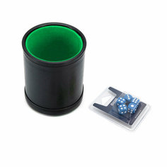 Набор Stuff-Pro: Шейкер для кубиков кожаный с крышкой, зеленый + кубики D6, 12 мм, 5 шт, синие