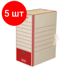 Комплект 5 штук, Короб архивный на завязках 150 мм, красн Attache